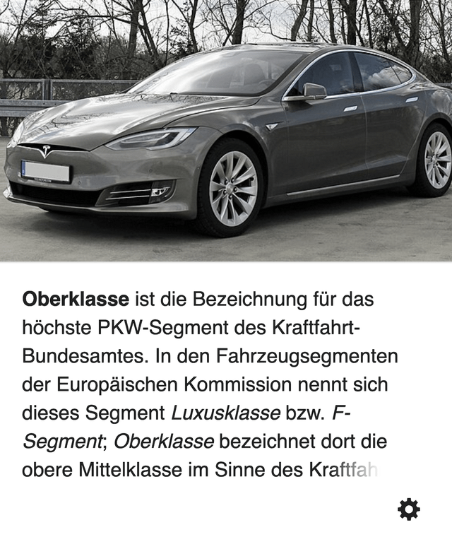 Wikipedia verwendet ein Tesla Model S als Beispiel für einen PKW der Oberklasse. Gerechtfertigt?