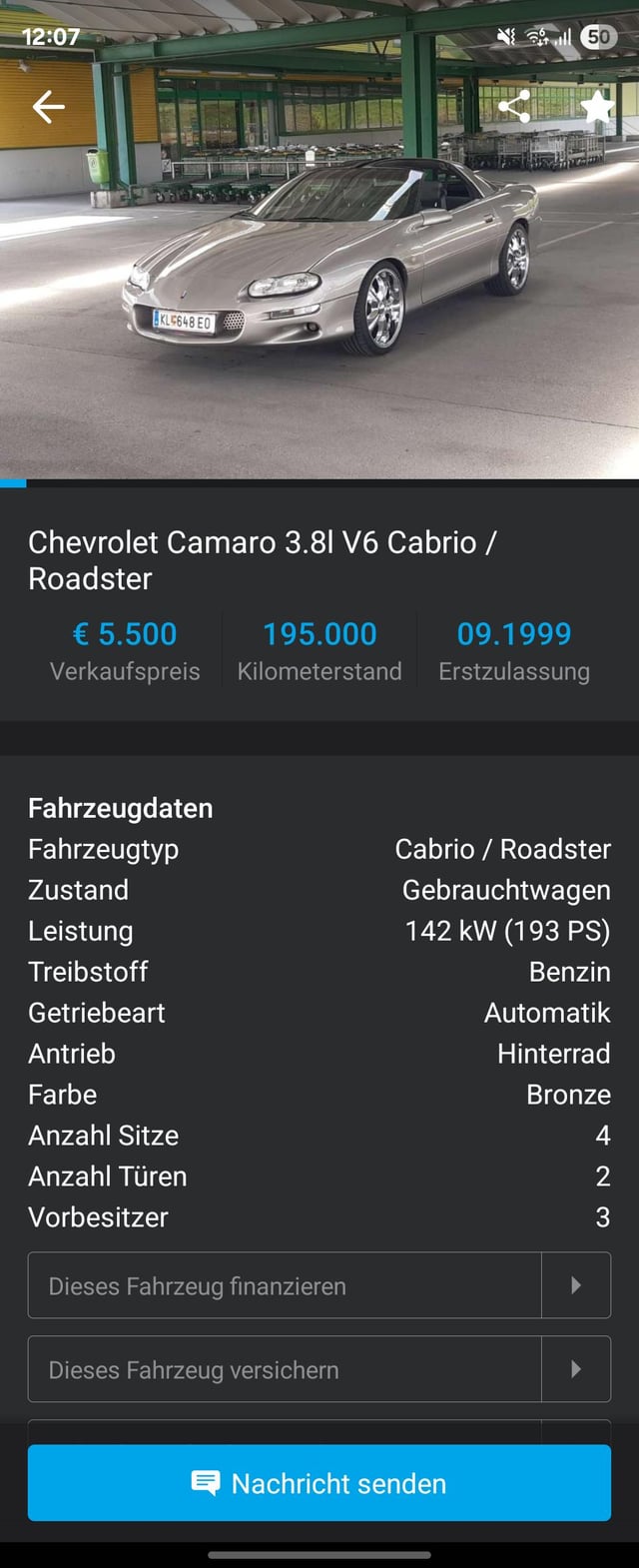 Chevy Camaro 99′ 3.8l 193ps als junger Typ